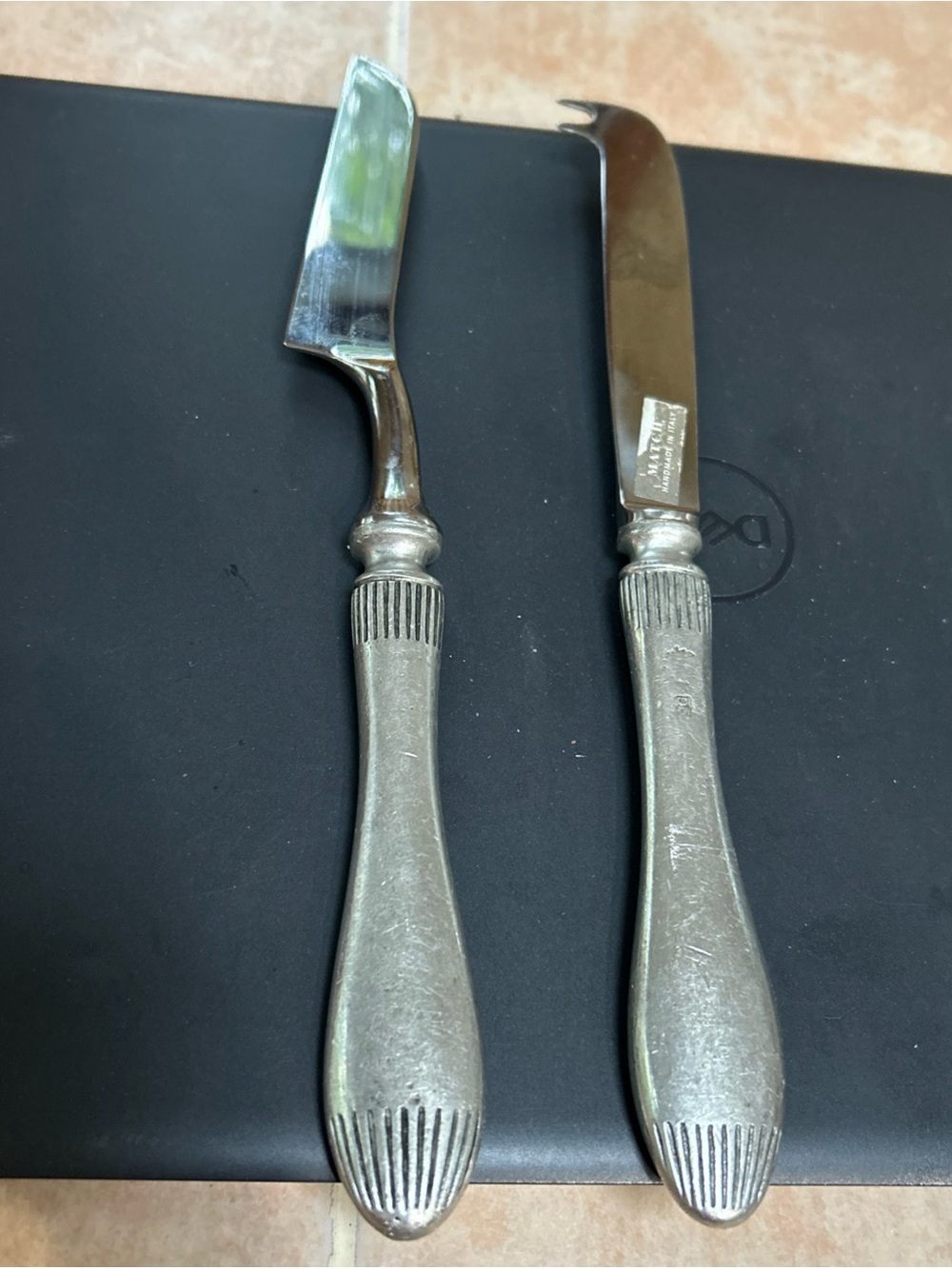 Match Pewter Serving Chees Knife Made In Italy & Spreader Set Both Solid Handle